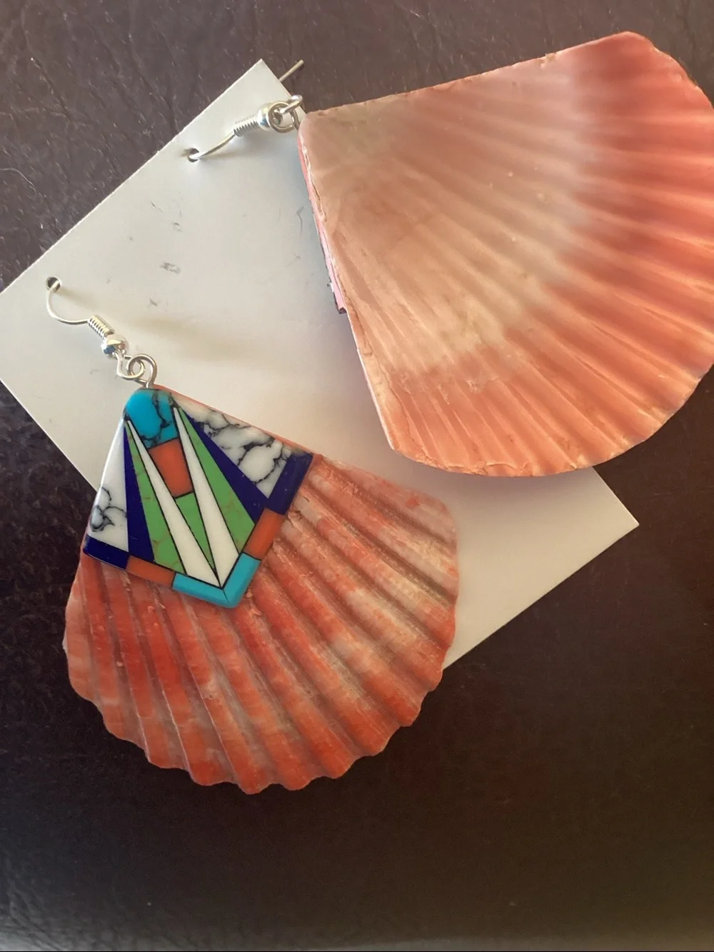 Spiny Oyster shell earrings mosaic top HUGE